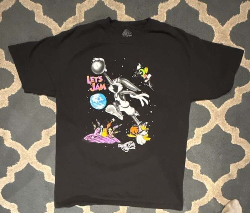 Space Jam Let's Jam Looney Tunes Bugs Bunny Marvin The Martian Black Graphic T-S